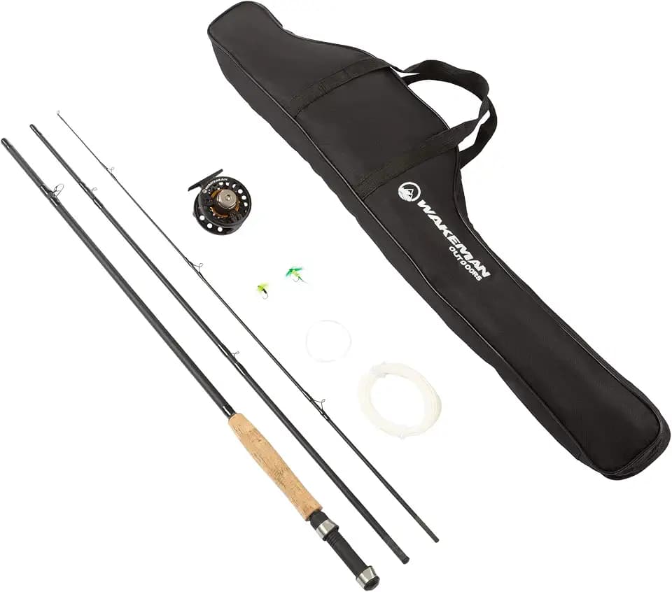 Wakeman Outdoors Fly Fishing Rod & Reel Combo Starter Kit with Case and Accessories