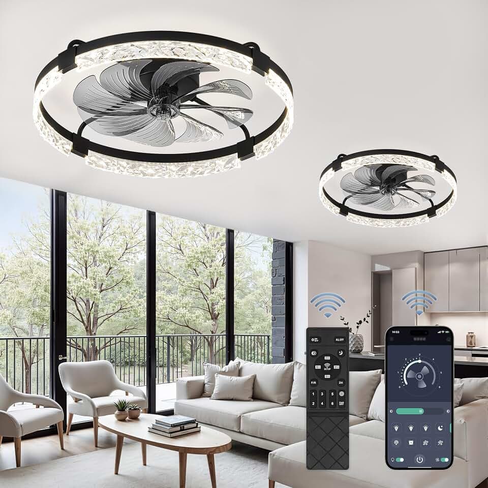LEDIARY 2 Pack 24" Ceiling Fans with Lights and Remote, Fandelier Black