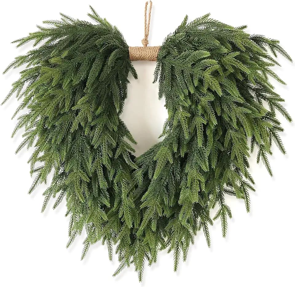 Norfolk Pine Wreath, Artificial Christmas Greenery for Front Door Decor
