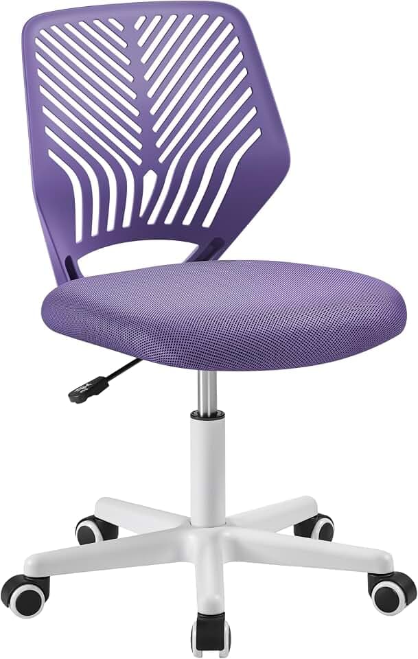 Yaheetech Bürostuhl ohne Armlehnen ergonomisch Schreibtischstuhl Helllila | Drehstuhl mit Rücklehne Arbeitsstuhl höhenverstellbar 50 x 55 x 79-92 cm 136 kg belastbar