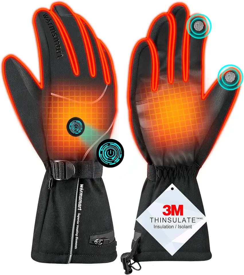 Beheizbare Handschuhe, 7.4V 3000mAh Beheizte Handschuhe für Damen Herren, Winddicht Touchscreen Heizung Wiederaufladbar Beheizte Motorradhandschuhe für Outdoor Wandern Motorrad Camping