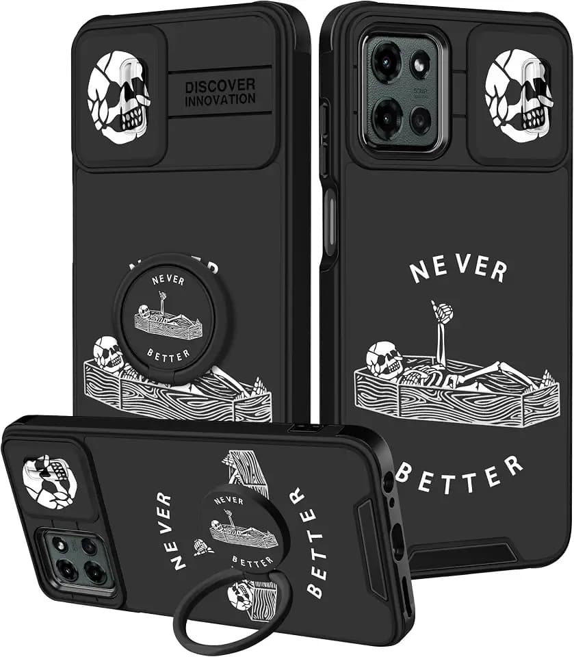 for Moto G 5G 2026/G Play 2026,for Moto G 5G 2025 Case - Women Girls Phone Cover Cool Slide Camera Cover with Ring Stand Holder Funda for Motorola G 2025/G 2026/G Play 2026, Lying Skull