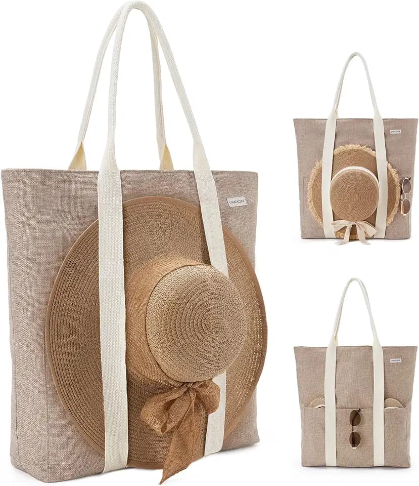Large Beach Tote Bag with Zipper, Summer Beach Bag for Women