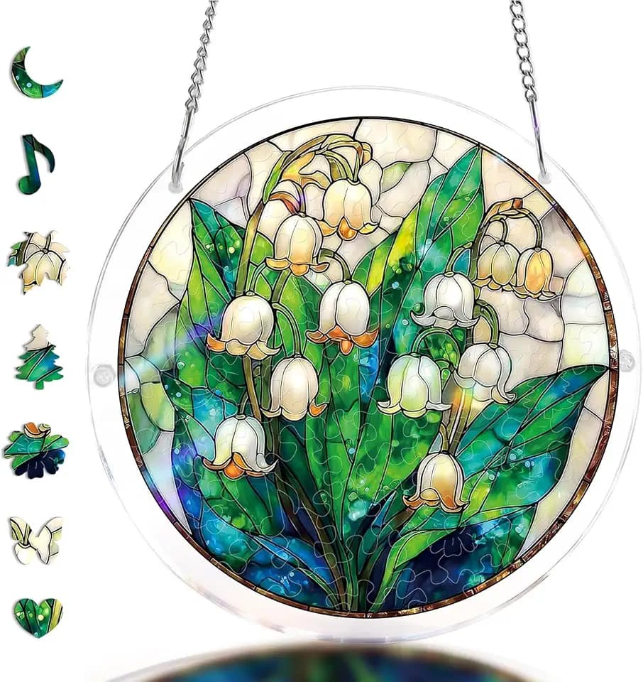 Acrylic Jigsaw Puzzle Suncatcher-Secret Lily Valley, Suncatcher Puzzle Kit Window Hanging,Room Home Garden Decor,Stained Glass Puzzle,Mom Birthday Gifts for Women Wife(7.3in)