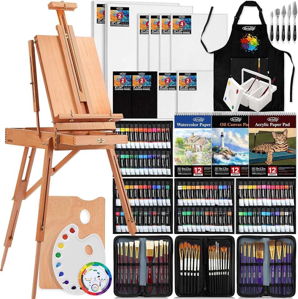 188-teiliges All-in-One-Kunstmalerei-Set mit französischer Staffelei, 96 Acryl-, Aquarell- und Ölfarben-Set, komplettes Malset für Erwachsene, Künstler, Anfänger