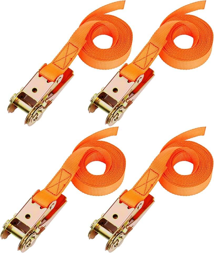 Premium-Ratschengurte – 4er-Pack, orange – 4 Meter Lange Zurrgurte mit Ratsche – Hochleistungs-Tragfähigkeit von 180 kg, Bruchfestigkeit von 540 kg