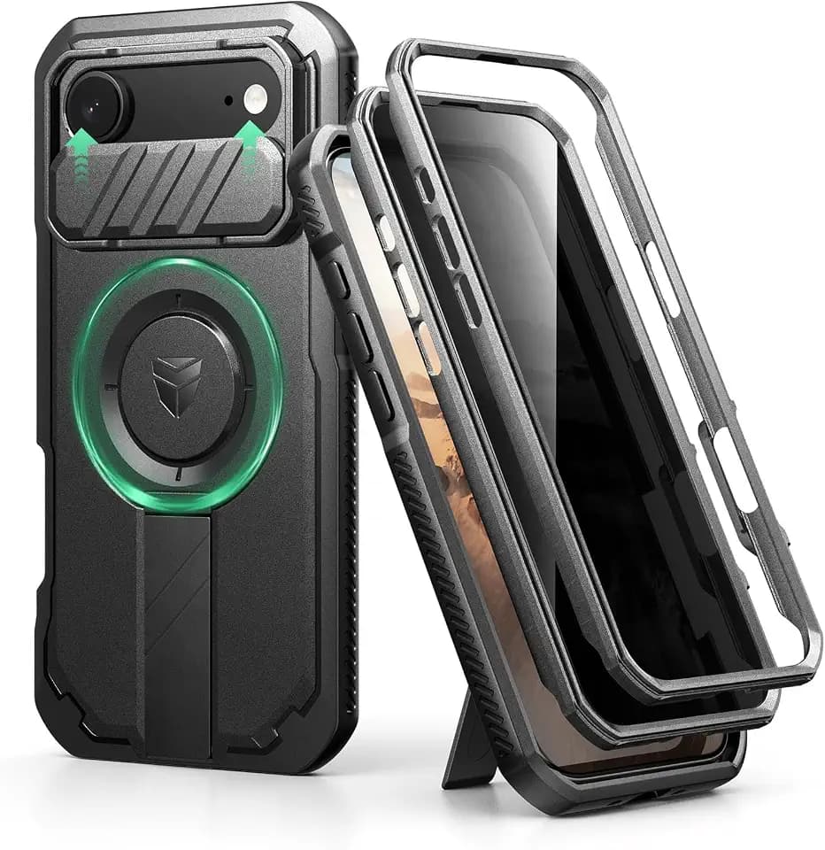 Dexnor Kompatibel mit iPhone Air Hülle mit Schiebekamera Abdeckung & Verstellbarem Kickstand & Privacy Screen Protector, Robuste Stoßfänger Hülle Heavy-Duty Mangetic Schutzhülle - Schwarz