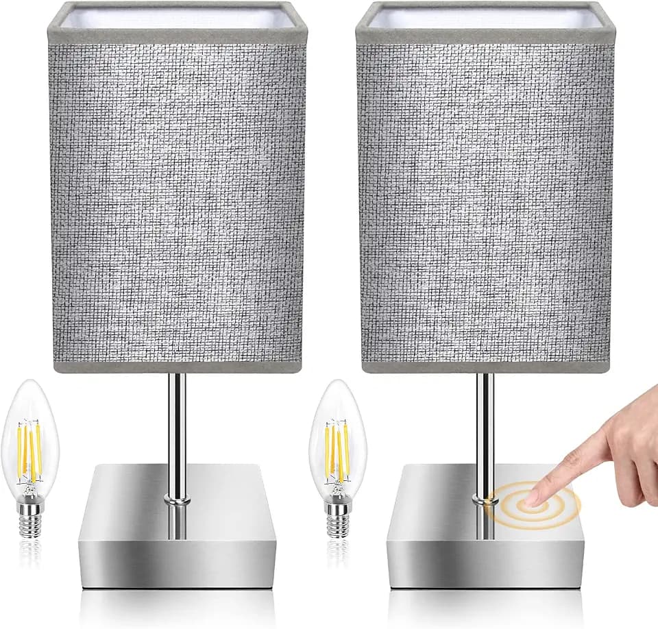 Nachttischlampe Touch Dimmbar 2er set, E14 Retro Nachttischlampe, 3 Helligkeitsstufen Einstellbar Warmweiss, Modern Nachttische Tischlampe für Schlafzimmer