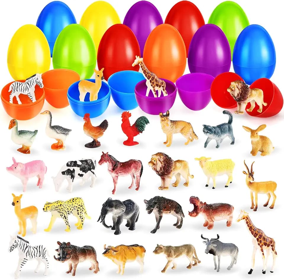 SpringFlower 24 Pack Easter Egg Fillers with Realistic Animal Figures Toys