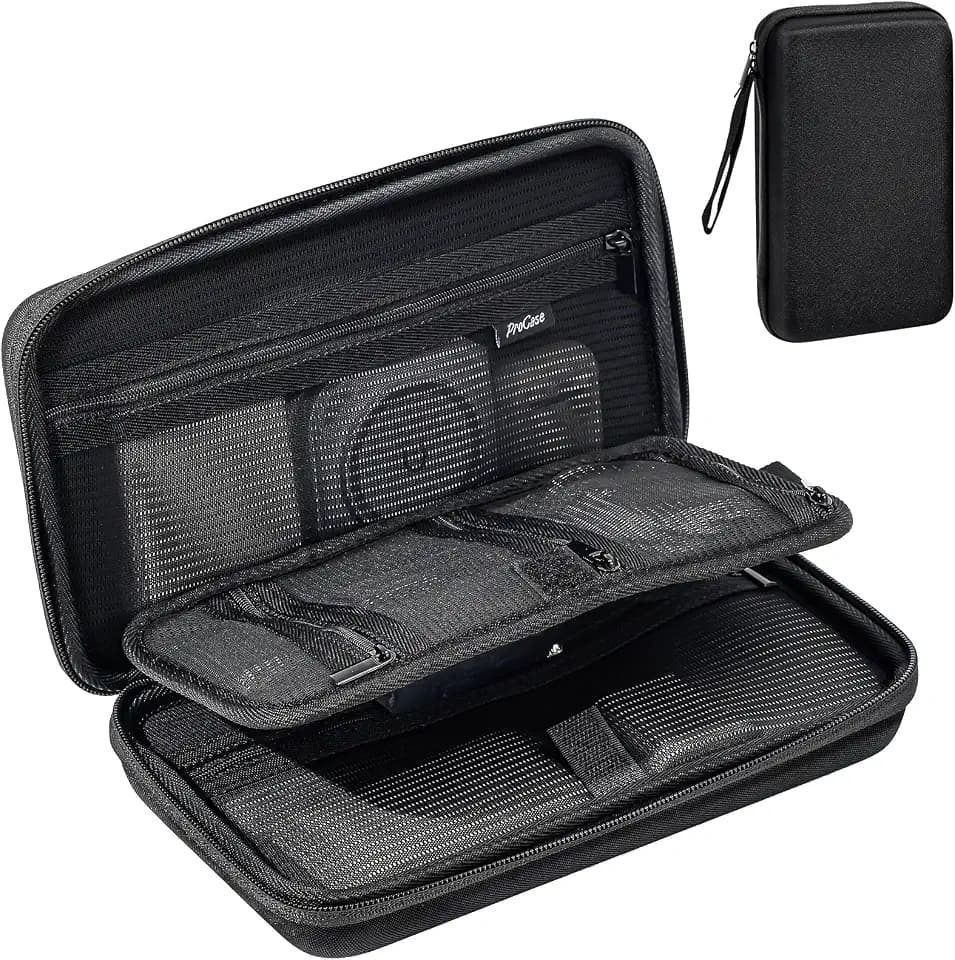ProCase Large Hard Travel Electronic Organizer Case for MacBook Power Adapter Chargers Cables Tech Organizer Hard Drive USB Flash Disk SD Card Portable Electronics Accessories Bag -Black
