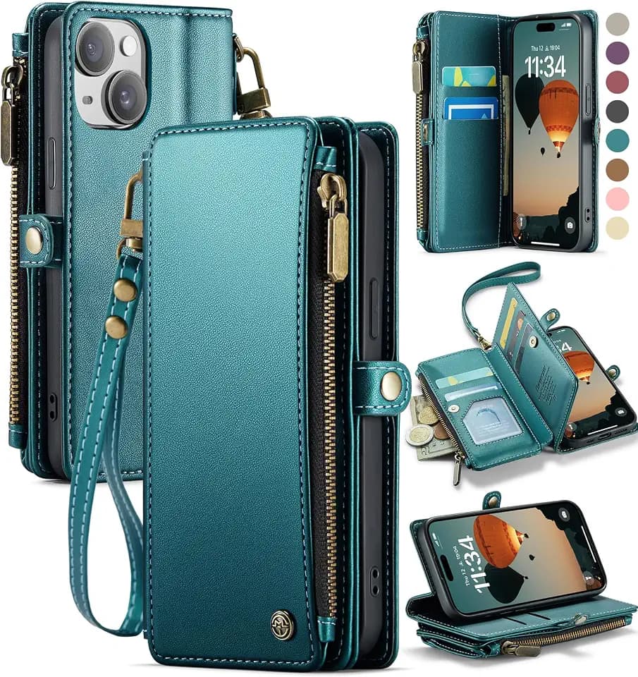 Defencase for iPhone 14 Wallet Case with RFID Blocking Card Holder, Green