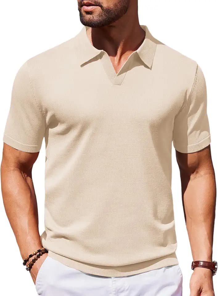 COOFANDY Men's V Neck Short Sleeve Stretch Knit Polo Shirt
