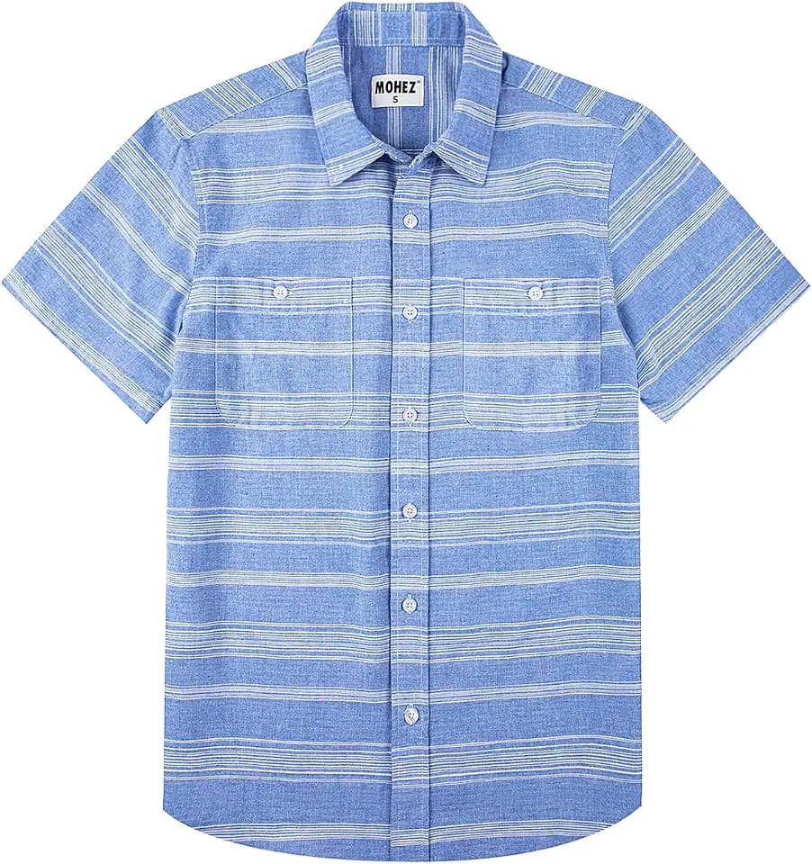 Men's Oxford Short Sleeve Shirt Casual Button Down Striped Summer Cotton Shirts for Daily