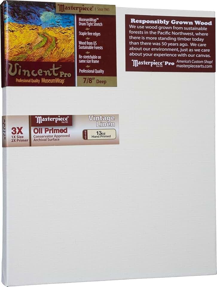 MASTERPIECE VO-3248 Vincent Pro 7/8" Deep Vintage L21C Belgian Linen 13.0 oz Oil Primed Linen Stretched Canvas 32" x 48"