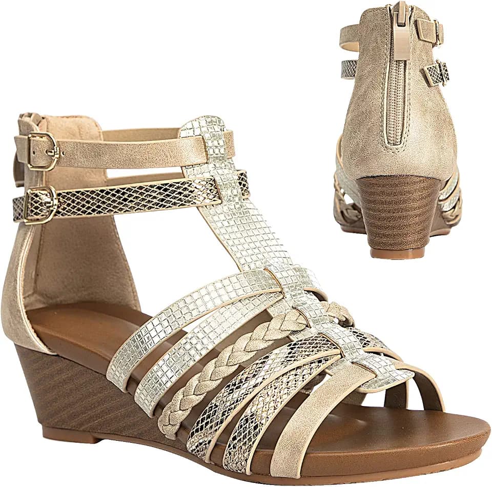 STMAHER Womens Gladiator Sandals Zipper Strappy Wedge Sandal Roman Shoes For girls