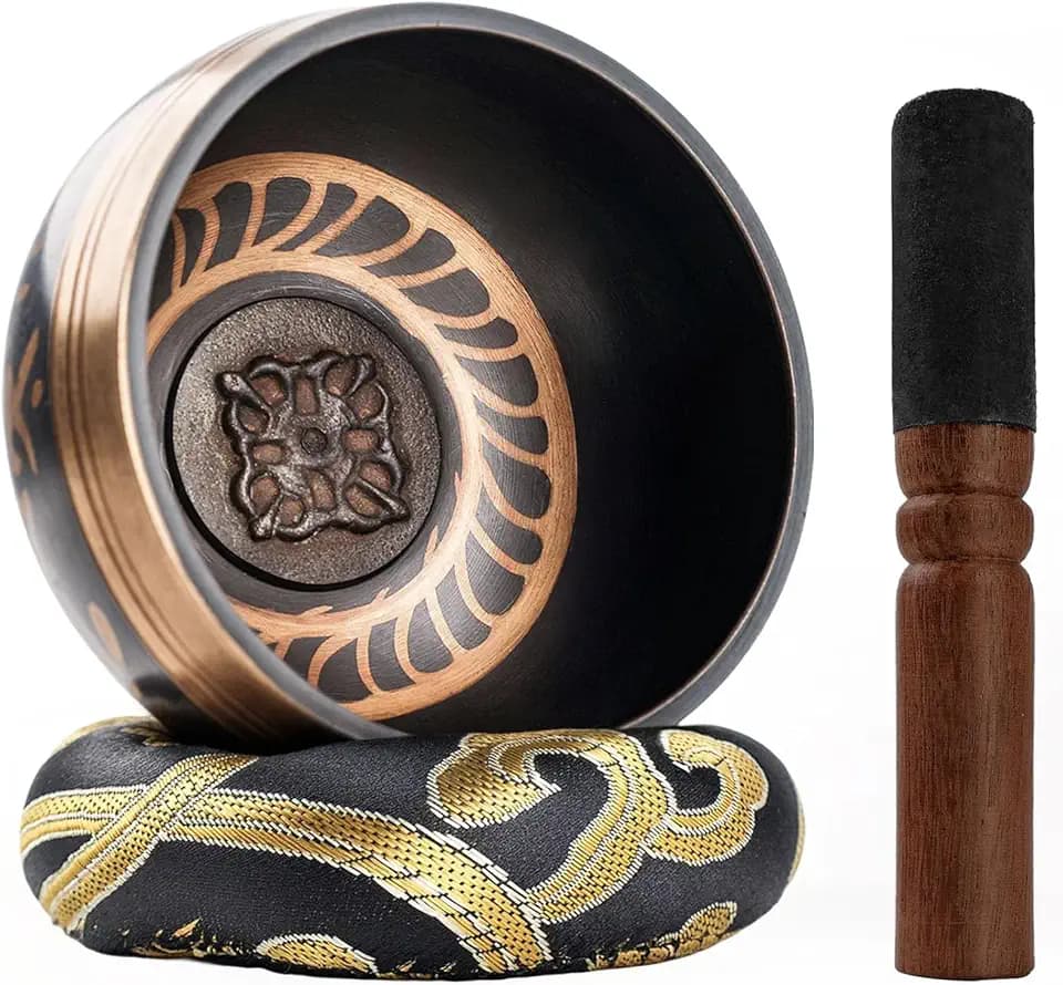 Tibetische Klangschale Klein 9.5cm - 230g, Klangschalen Set Beinhaltet Deko Kissen und Klöppel für Klangschale. Singing Bowl aus Tibet für Entspannung, Angstreduktion, Yoga (Weiß)