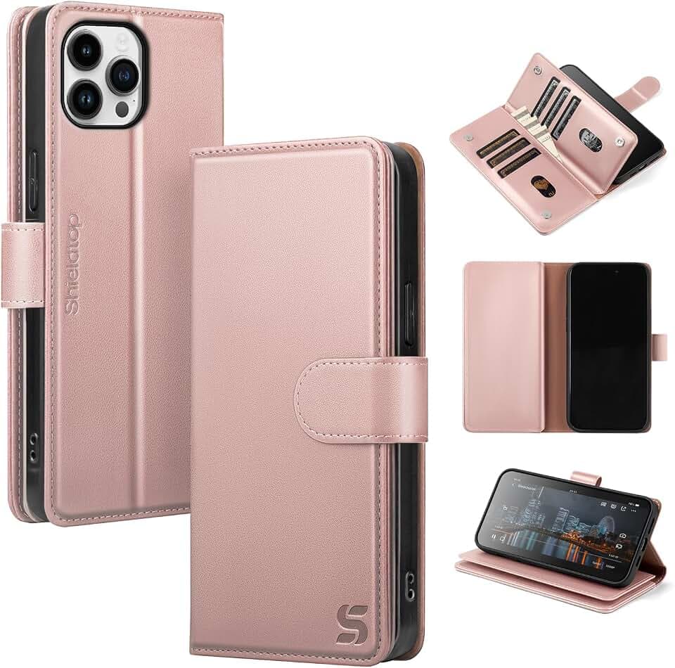 Shieldtop Compatible with iPhone 12 Pro Max Wallet Case with Card Holder,Women Men RFID Blocking PU Leather Folio Flip TPU Protective Cover Credit Card Slots,Phone Case for Apple 12 Pro Max,Rose Gold