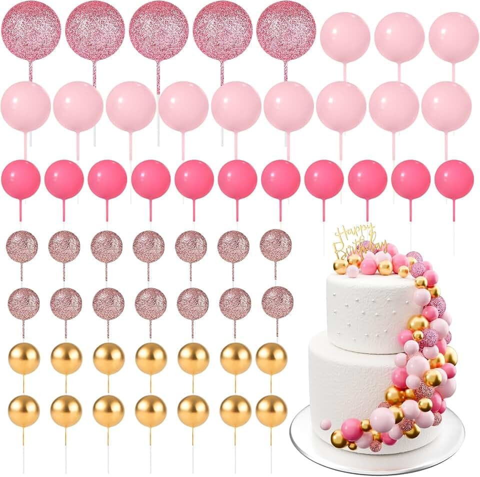 60 Stück Tortendeko Kugeln Cake Topper Kuchen Kugeln Dekorationen Mini Ballons Tortenaufleger für Torte Dekorieren Geburtstag Party Babyparty (Glitzer Pink Serie)