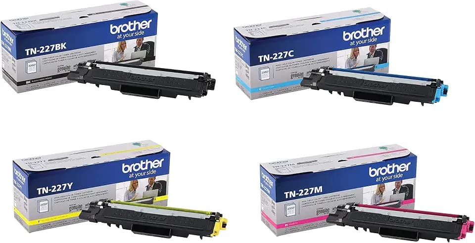 Brother TN227 4 High Yield Color Toner Set (BK/C/M/Y) (1) TN227BK, (1) TN227C, (1) TN227M, (1) TN227Y