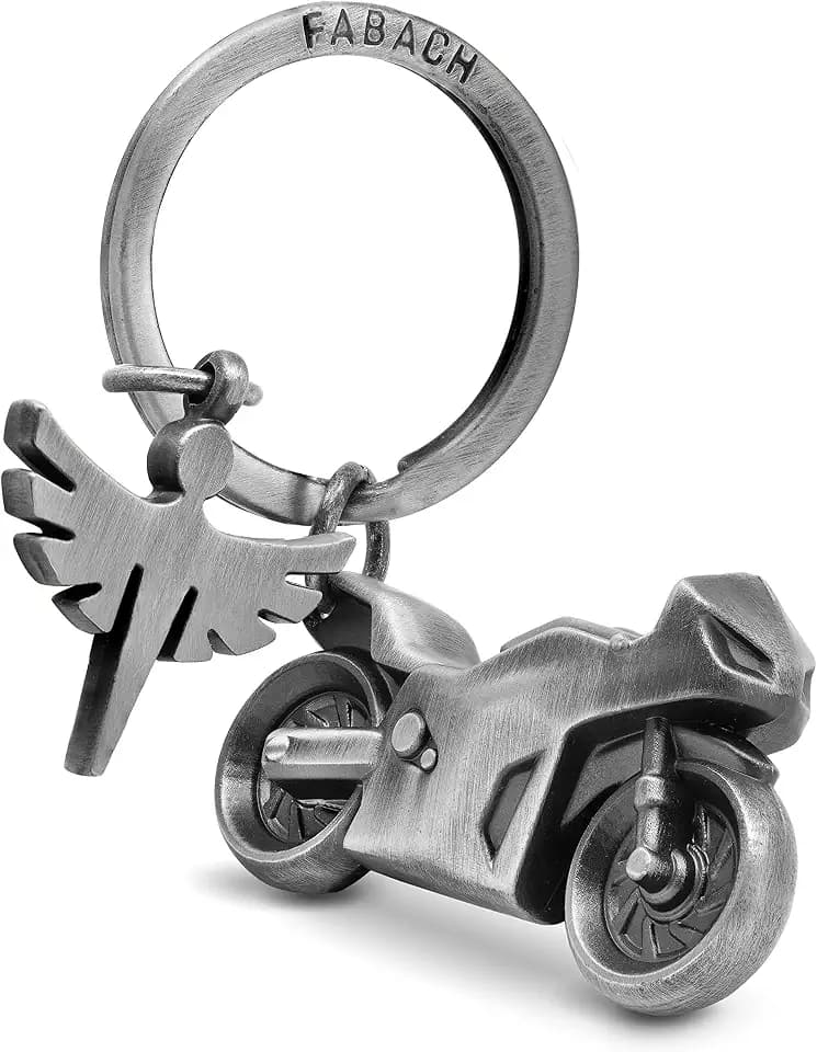 FABACH Motorrad Schlüsselanhänger mit Schutzengel - Geschenk Engel Schlüsselanhänger für Motorradfahrer - Geschenke Motorrad Glücksbringer Fahr vorsichtig