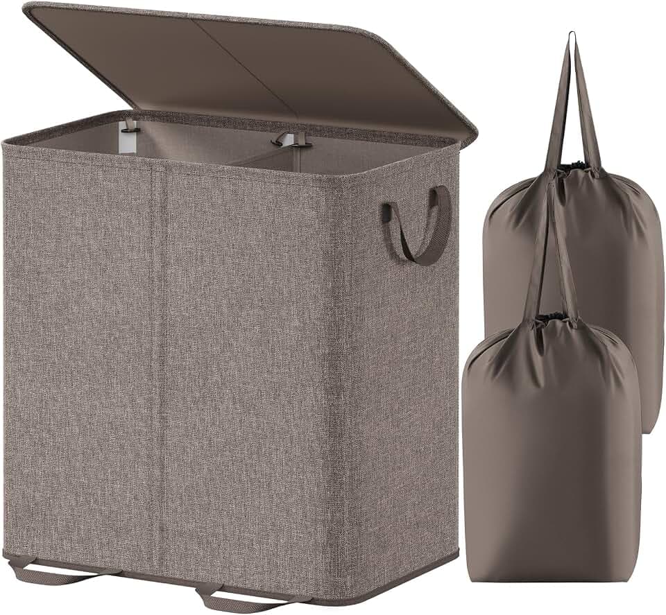 Lifewit Double Laundry Hamper with Lid, Removable Laundry Bags, Brown