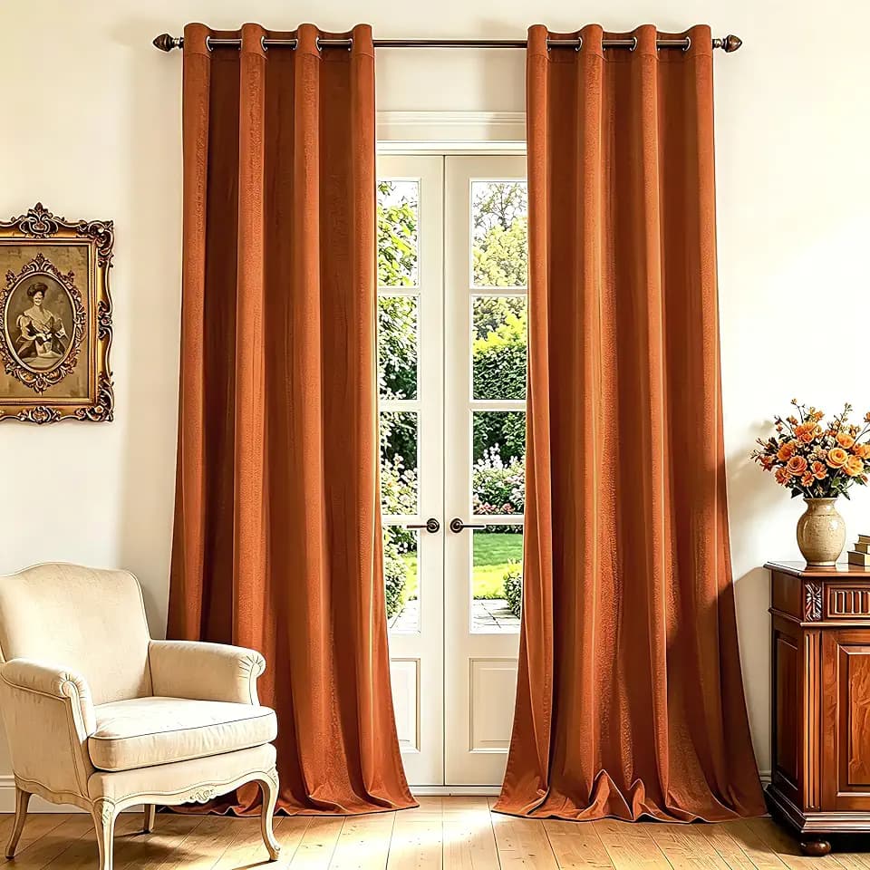 YOFUN Caramal Orange Velvet Grommet Blackout Curtains,52 x 84in,2Pcs