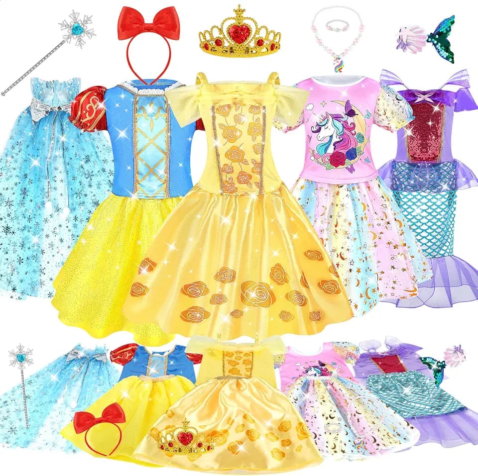 Dreamon Prinzessin Kleid Mädchen Kostüm für 3 4 5 Jahre mit Krone Umhang Prinzessine Faschingskostüme Spielzeug für Geburtstag Weihnachten Karneval Cosplay