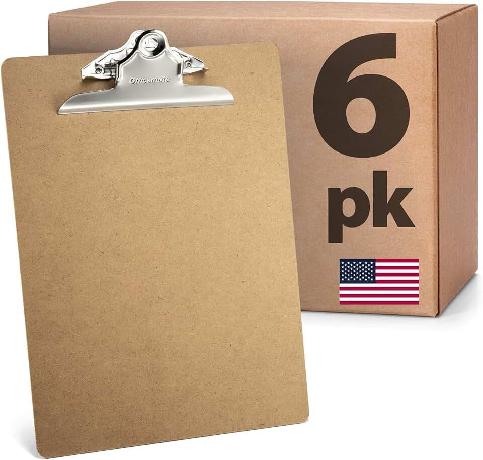 Officemate Recycled Wood Clipboards, 9 x 12.5-Inches, 6-Inch Rust-Resistant Clip, Hardboard Writing Surface, 6-Pack, Brown