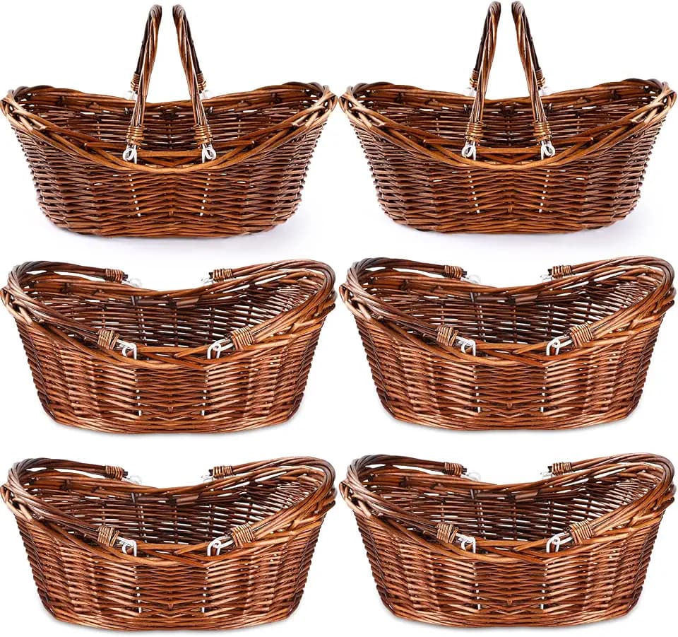 Wesiti 6 Pcs Wicker Picnic Basket Bulk with Handle, Dark Brown