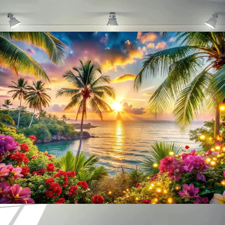 Beach Ocean Backdrop,Summer Hawaiian Beach Photography Backdrop,Palm Tree Sea Luau Aloha Party Banner for Photoshoot Backdrop 7x5ft