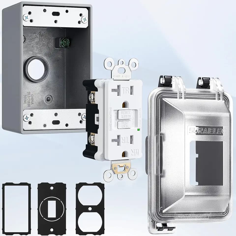 SURAIELEC Outdoor GFCI Outlet Kit with in-Use Cover and Junction Box,1-Gang