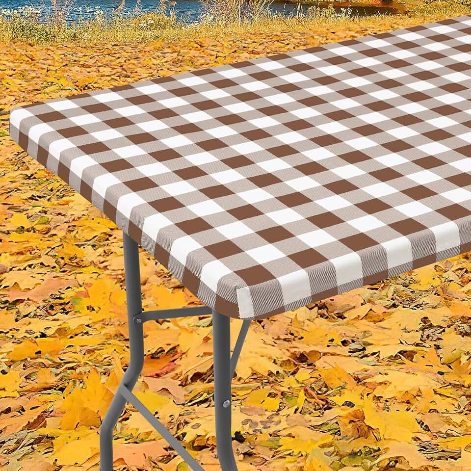 Smiry 4 Foot Picnic Table Cloth, Flannel Backed Fitted Vinyl tablecloths