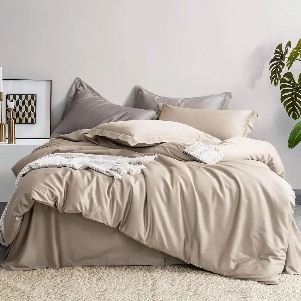 MILDLY 100% Long-Staple Cotton Sateen Luxury Duvet Cover Set Khaki