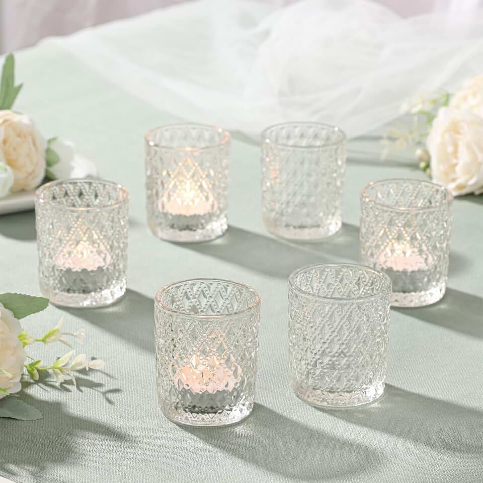12 Stück Teelichtgläser, Teelichter Glas für Tisch, Glas Teelichthalter Votivkerzenhalter, Hochzeit Weihnachten Mittelstücke für Tisch Home
