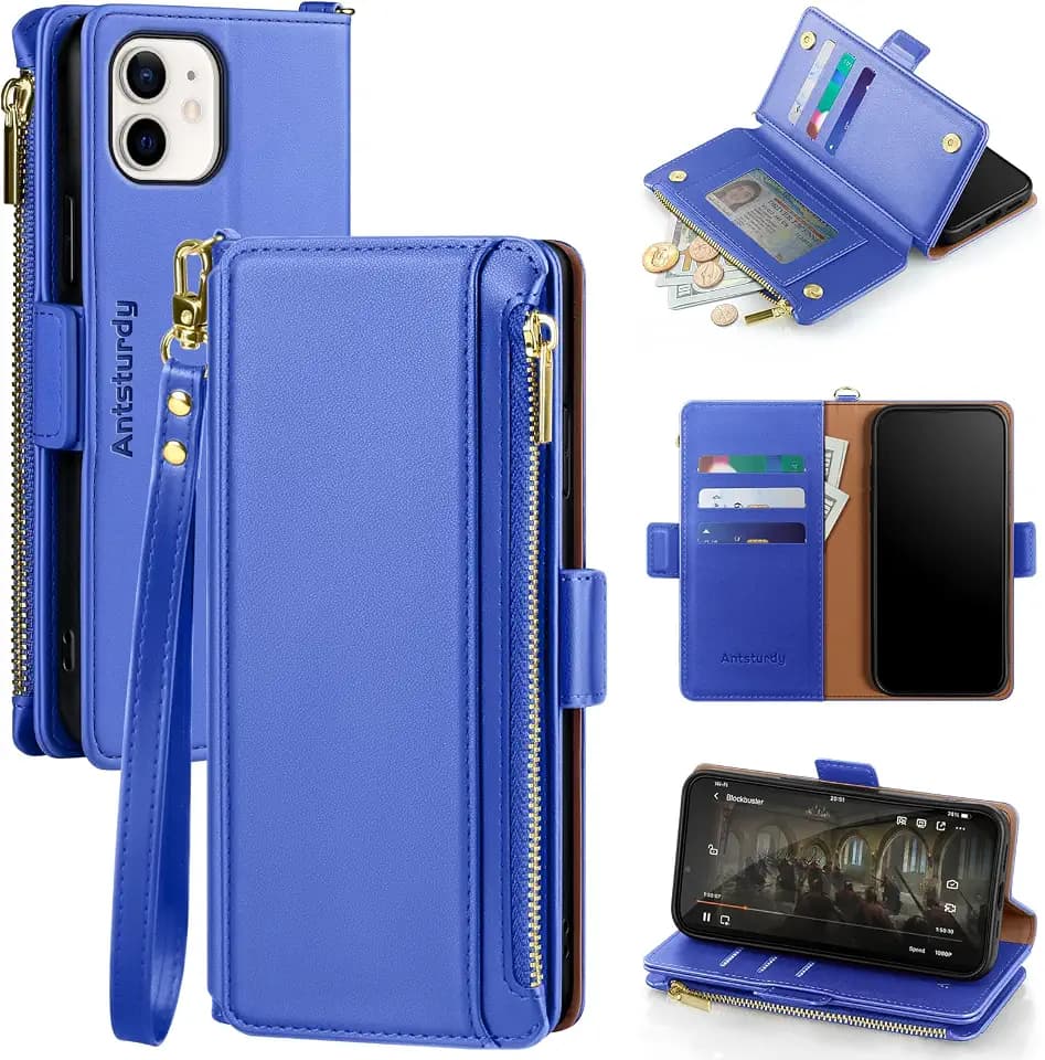 Antsturdy for iPhone 11 Phone Wallet Case Women,Purple Blue