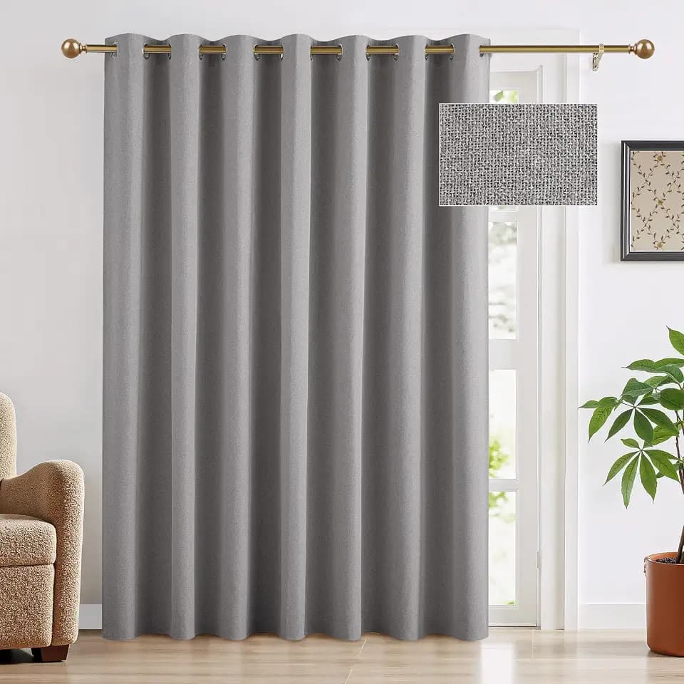 RYB HOME Grey 100% Blackout Sliding Door Curtain for Bedroom Apartment