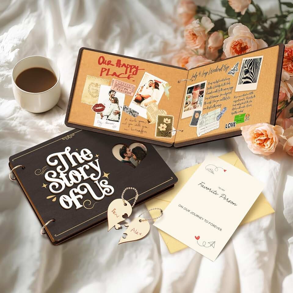 STOFINITY The Story of Us Scrapbook, Wood Cover Photo Album for Couples