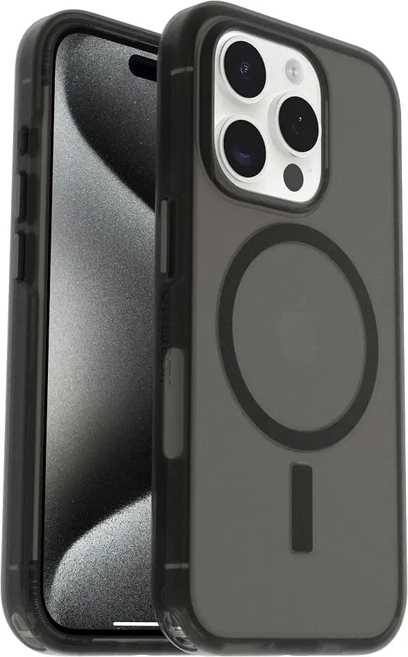 OtterBox iPhone 15 Pro Max (ONLY) Symmetry Series+ Case - Translucent Black, Snaps to MagSafe, Ultra-Sleek, Raised Edges Protect Camera & Screen - Non-Retail Packaging