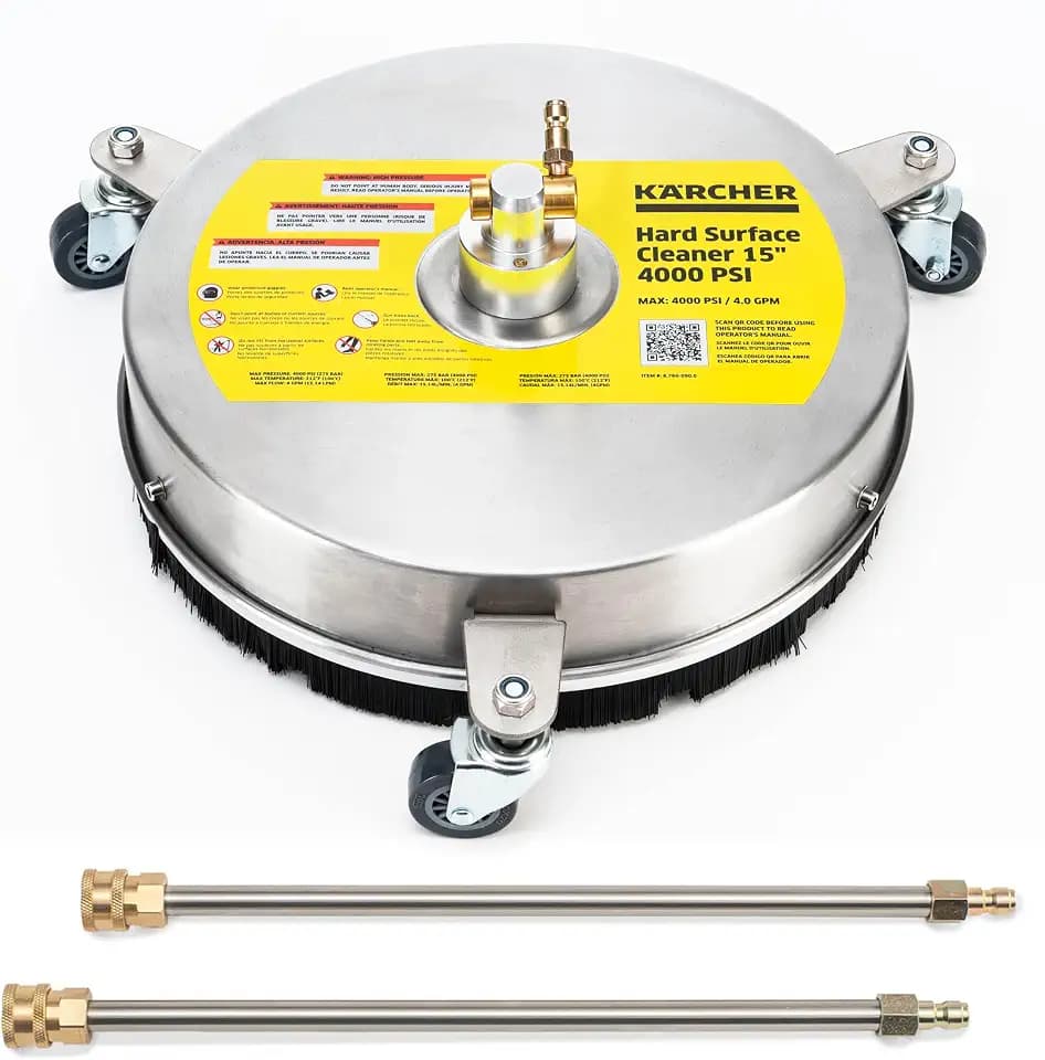 Kärcher Pressure Washer Surface Cleaner 15", 3 Wheels, Stainless Steel, Quick Connect, 4000 PSI, Ideal for Driveways, Patios, Decks, Sidewalks