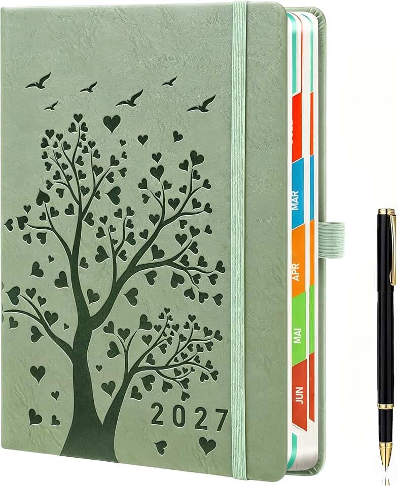 Tagesplaner 2027 A5 Olivgrün – Kalender 2027 täglich 1 Tag pro Seite, Terminplaner 2027 täglich mit Herzbaum Design, Buchkalender & Kalenderbuch 2027, stilvoll & elegant, Hardcover