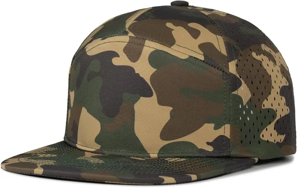 4 Inclusive Sizes Performance Flat Brim Trucker Hat Men Women, 7 Panel Snapback Running