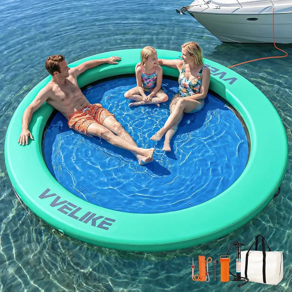 Water Hammock Lake Floats for Adults, Large Circle Pool Hammock Pool Lounger Water Float for Lake River Ocean Beach Boat Swim, Giant Round Heavy Duty Floating Island for Multiple People Family