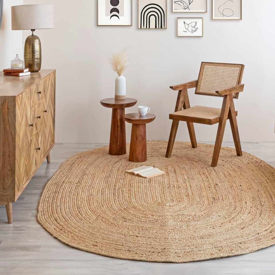 HOMEMONDE Oval Braided Jute Area Rug | 4' x 6' | Natural