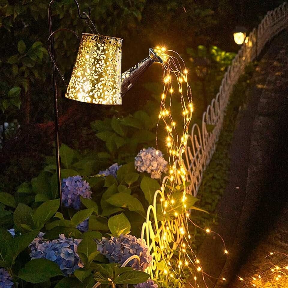 Solar Gießkanne Lichter Gartendeko Lichterketten Außen Wasserdicht Duschlicht - Fairy LED Solarleuchten Art Metall Vintage Deko Lampe für Yard Balkon Garden Path Lamp(with Bracket)