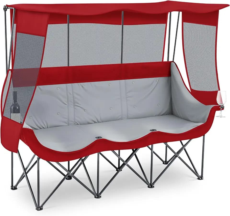 Teenyyou 3 Person Camping Chair with Canopy, 700lbs Heavy Duty, Dark Red