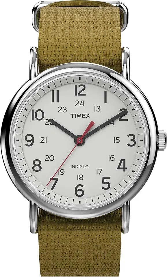 Timex Weekender 38mm Unisex Analog Watch | INDIGLO Backlight | Adjustable Durable Nylon Fabric Slip Through Strap | 24 Hour Time