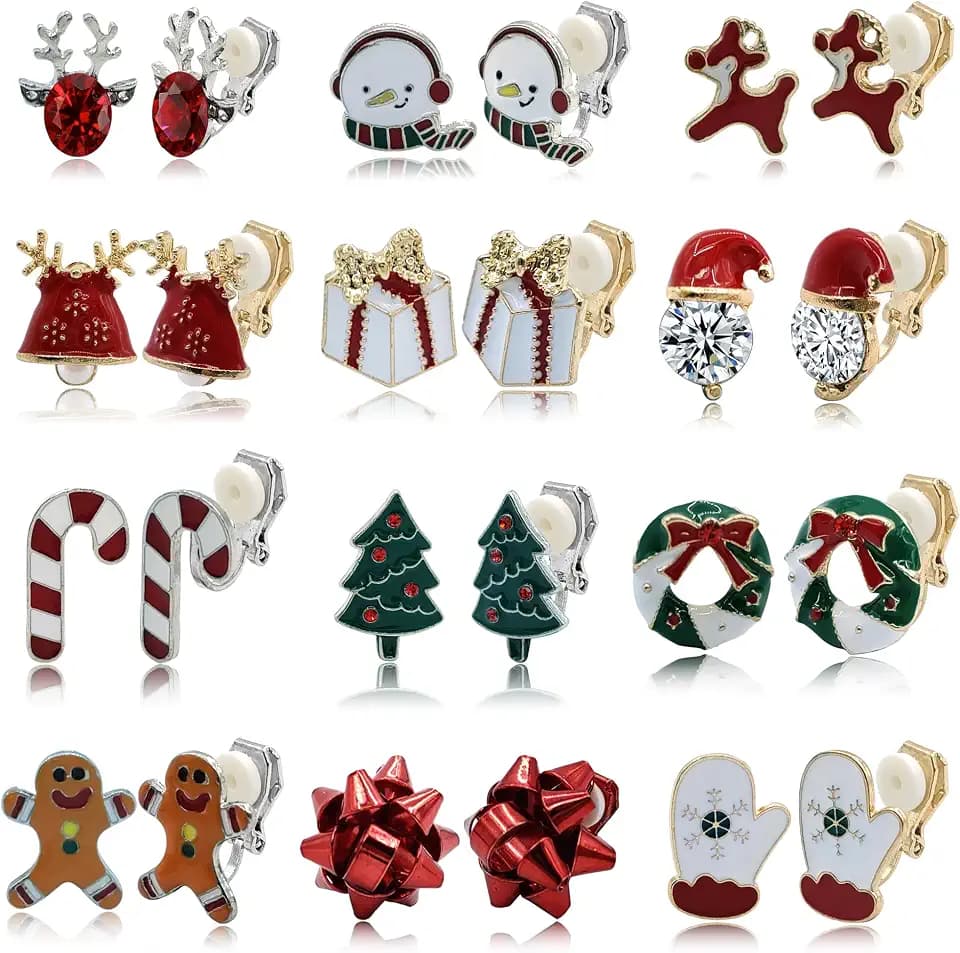 12 Pairs Christmas Clip on Earrings