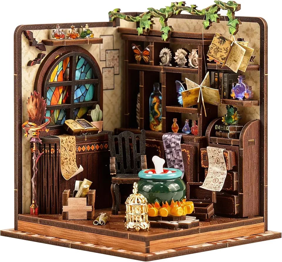 Book Nook Kit – DIY Miniature House Kit, Book Nook Kits for Adults, 3D Wooden Puzzle Craft Workshop Scene, Bookshelf Decor Insert, Home Office & Study Room Gift