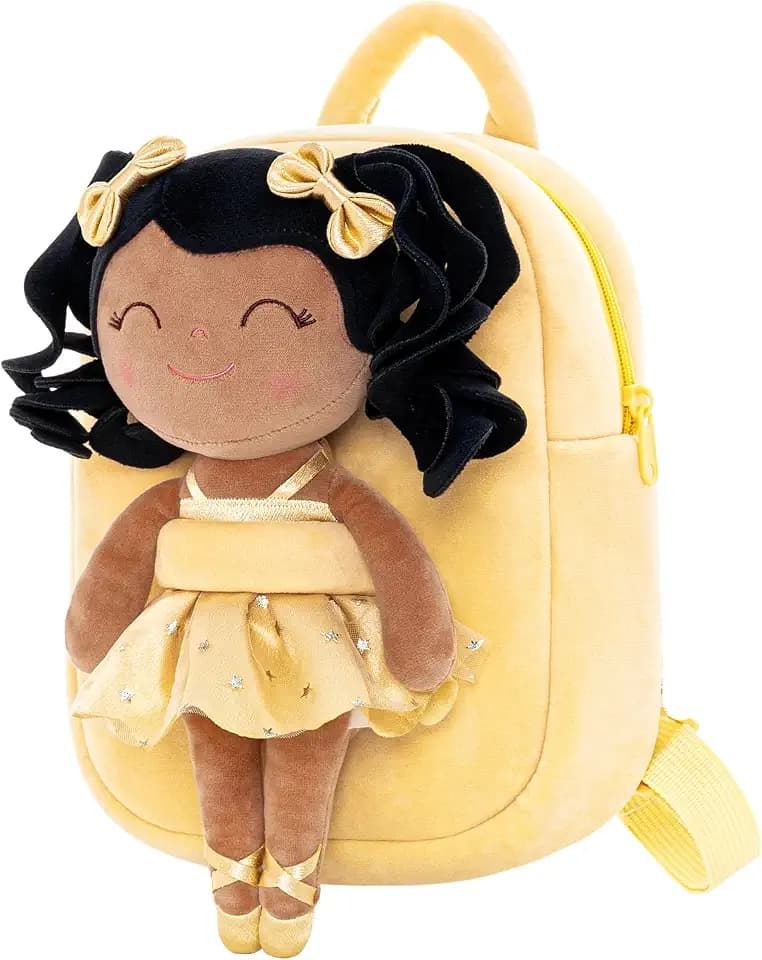 Gloveleya Toddler Backpack Baby Ballerina Girl Gifts Plush Curly Hair Ballet Backpack - Black Blonde 9 inches