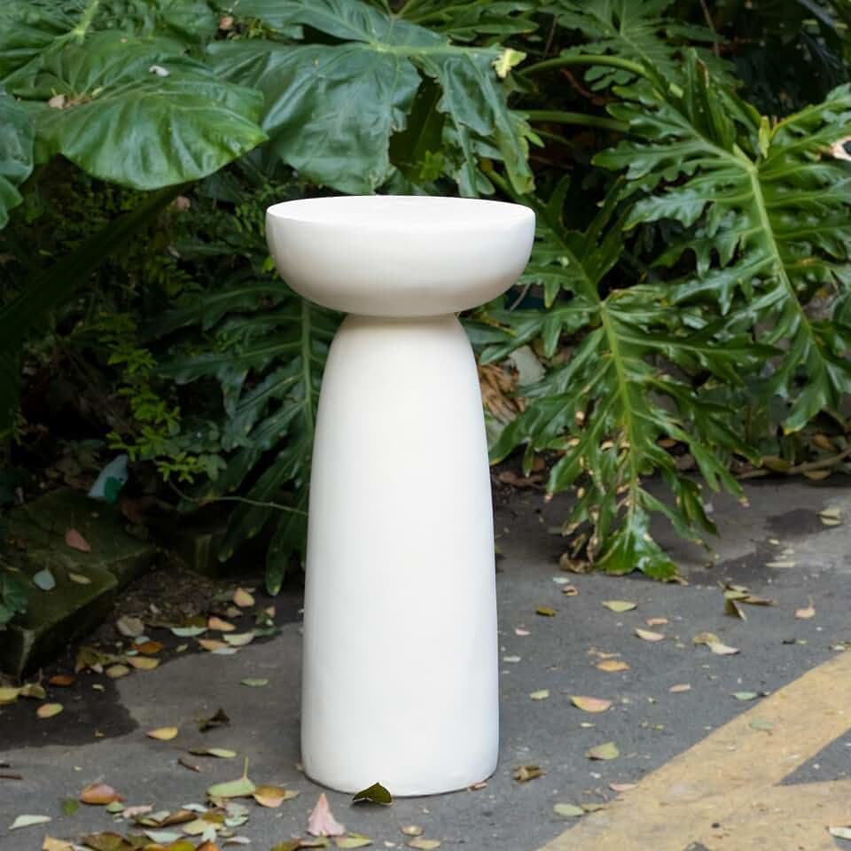 Christopher Knight Home Jorine 28"H Plant Stand, Lightweight Concrete Plant Stand, Small Plants Shelf, Semicircle Top, Column Side Table, Flower Stands, Plants Holder for Home Decor Garden Yard, White